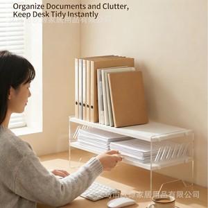Desktop <b>Computer</b> Riser Stand Double Layer Acrylic Laptop Keyboard <b>Storage</b> Office Desk Organizer Multifunctional - Product Image 5