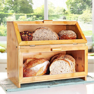 Boîte à pain en bambou Zhongshuo 15,4x9,9x12,6 pouces, deux étages, avec porte en acrylique pour rangement de cuisine - Product Image 3