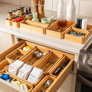 Ensemble d'organisateurs de tiroirs de cuisine en bambou personnalisés, boîte de rangement multi-usages pour salle de bain, bijoux, couverts, couteaux, épices, serviettes, plateau pour tiroir à déblais - Product Image 5