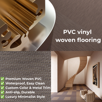 Revêtement de sol en vinyle tissé effet bois de luxe, résistant aux taches, avec bordure métallique assortie pour la décoration de villas et de bureaux haut de gamme