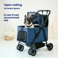 Poussette pour animaux de compagnie grand espace, pliable, vue haute, frein à un pied, roues pivotantes à 360°, acier carbone, Oxford, 25 kg, 70x40x33 cm