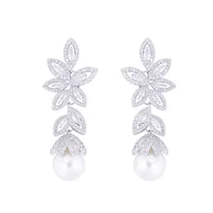 ADODO jewelry and Imitation Pearl Dangle Drop Earrings Bridal Cubic Zircon Stone Jewelry Design for Lady Fashion Jewellery