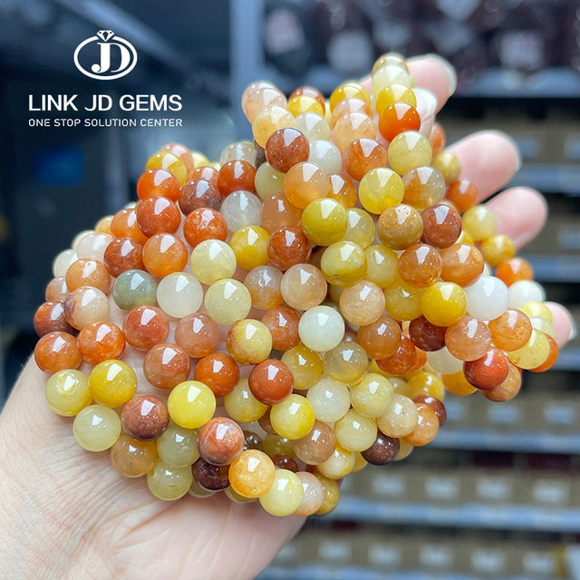 Natural Gem Semi Precious Reiki Healing Crystals Handmade 6mm 8mm 10mm Round Beads Stretch Bracelet Natural Gold Jade Bracelet
