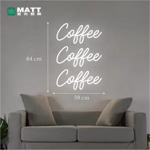 ייצור מפעל MATT 2024 אור אמנותי קישוטים תלויים קפה לבן מגניב לחנות חנות באמצעות שלט ניאון לד מקורה מותאם אישית