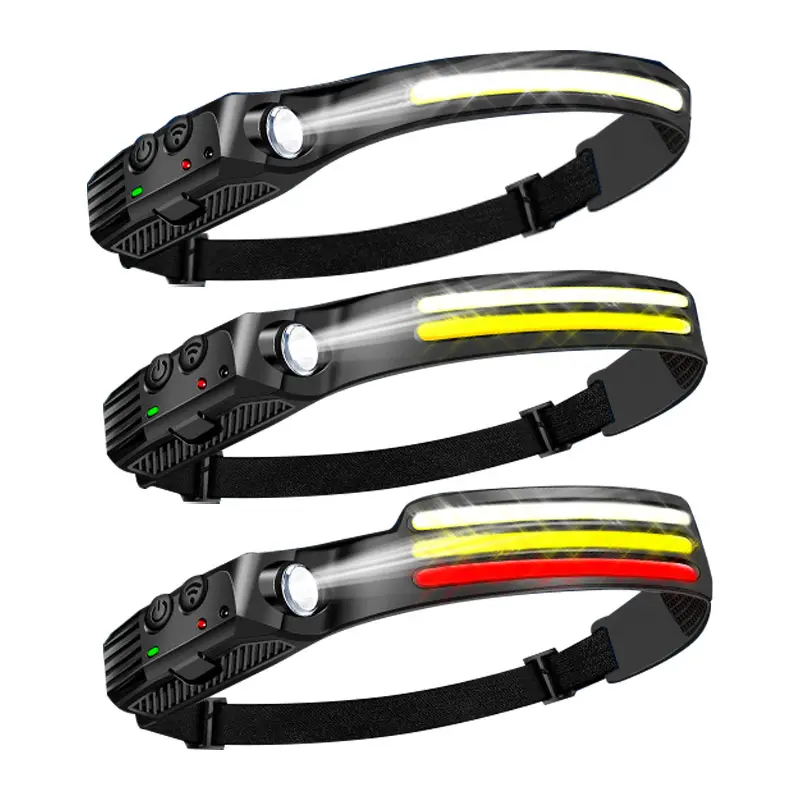 Outdoor High Power USB COB Silicone LED Head Torch Running Waterproof Sensor LED Rechargeable Headlight Headlamp Flashlight