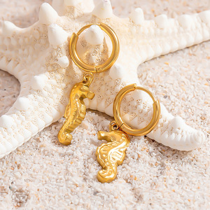 Pendientes de Clip con Forma de Animales, Chapados en Oro de 18K, Aleación de Zinc, Estilo Oceánico con Caballito de Mar, Estrella de Mar y Pez, para Mujer - Product Image 4
