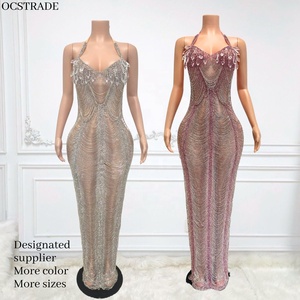 Ocstrade <span class=keywords><strong>Abito</strong></span> <span class=keywords><strong>Lungo</strong></span> da Sera a Goccia di Cristallo <span class=keywords><strong>Abito</strong></span> da Sera di Lusso con Strass e Scollo all'Americana da Donna Lunghezza Fino a Terra 2025 - Product Image 3