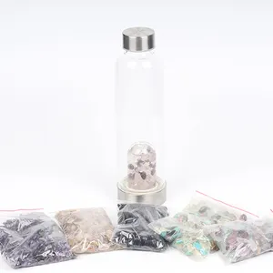Hot Click Magical energy glass crystal stone glass bottle with natural Crystal stone energy quartz water