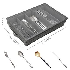 Non-Woven Fabric Silverware <b>Storage</b> Case with Adjustable Dividers & Transparent Lid & Hardboard Support - Product Image 2