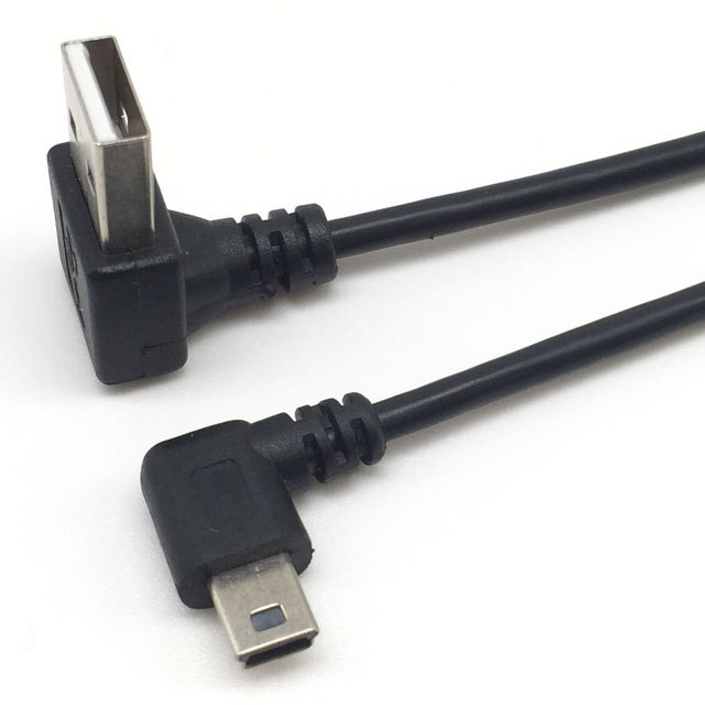 90 Degree Angle USB 2.0 a Male to Mini Male Charging Cable for Data Car Connection