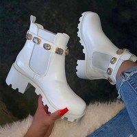 Nouvelles bottines pour femmes, plateforme à glissière en cristal et strass, bottines en cuir PU, printemps, été, automne, plus 5 cm