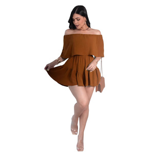 ZHEZHE Verano 2026, Conjunto Casual, Vestido <span class=keywords><strong>de</strong></span> Color Sólido, <span class=keywords><strong>Mono</strong></span> con Hombros Descubiertos y Diseño Anti-Exposición, Falda Corta Informal - Product Image 5