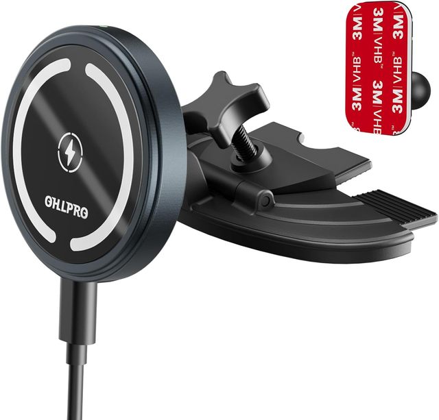 OHLPRO Wireless Charging Holder for CD Slot Car Mount 15W Fast Charging Aluminum Base Compatible for Auto