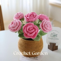 Pot de fleurs en forme de cœur en crochet fait main, plante artificielle, cadeau artisanal pour la remise de diplôme, le Nouvel An, la pendaison de crémaillère, intérieur/extérieur