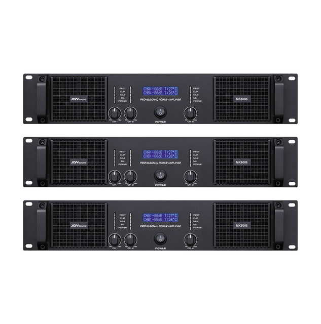 Auway Professional Audio MK6006 600 Watts 8Ohm 2U 3 Channel Class H Power Amplifier for DJ Equipment 220-240V