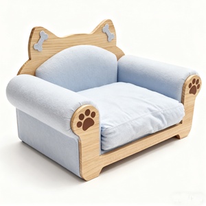 Moderno clásico esponja azul impermeable resistente a la intemperie madera mascota sofá cama Base para perros con cubierta extraíble - Product Image 5