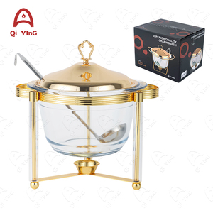 Gran oferta 4L Hotel Buffet que sirve plato de frotamiento calentador de alimentos de vidrio para boda fiesta restaurante Equiment comercial - Product Image 3