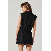 Ensemble décontracté à la mode pour femmes sans manches haut pull à col rond et jupe au-dessus du genou avec décoration de boutons et motif pour l'été