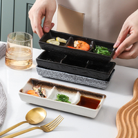 Plat à Sauce soja en céramique rectangulaire, ustensile de Style japonais glaçage 3 compartiments pour Sushi, moutarde, tremper soucoupe soja