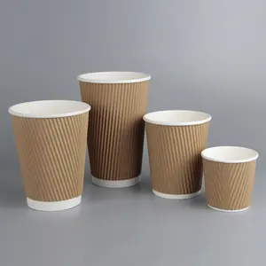 8oz 12oz 16oz Anti-scald Double Wall Paper Cup Ripple Wall Insulated Coffee Cups For Hot Drinks