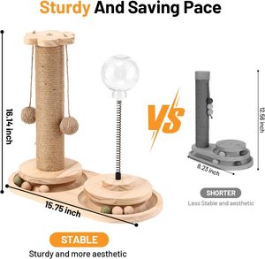 <strong>Cat</strong> Scratching Post Is Equipped with a <strong>Cat</strong> Food Feeder, a <strong>Cat</strong> Teaser Stick, and a Double-layer Wooden Track Ball Toy. - Product Image 3