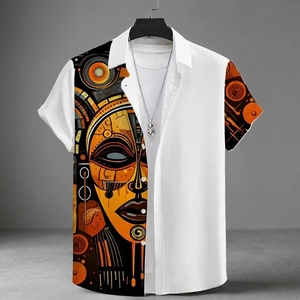 Camicia Casual da <span class=keywords><strong>Uomo</strong></span> con Stampa Etnica, <span class=keywords><strong>Abbigliamento</strong></span> Maschile, Top alla Moda, Camicia Hawaiana a Maniche Corte - Product Image 1