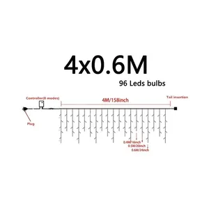 4Mx0.6M <b>Curtain</b> LED Icicle String <b>Lights</b> EU Plug Christmas Garland Droop <b>Light</b> Wedding Garden Street Outdoor Decorative Lighting - Product Image 5