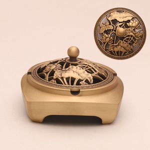 Tongpu Craftsman Pure <b>Copper</b> Ashtray, Pure <b>Copper</b> Incense Burner with Lid, Home Living Room Coffee <b>Table</b> Office New Chinese - Product Image 3