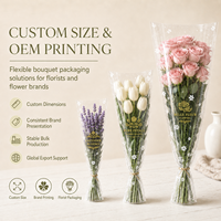 Manchon d'emballage transparent pour bouquet, imprimé en gravure avec logo personnalisé du fabricant, imperméable, transparent, en forme de cône, recouvert de CPP