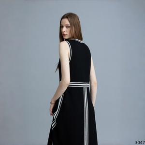 Abito lungo estivo da donna, nuovo arrivo, stile retrò, senza maniche, <span class=keywords><strong>in</strong></span> <span class=keywords><strong>maglia</strong></span>, scollo a V, con bordo a contrasto, linea ad A, orlo <span class=keywords><strong>svasato</strong></span>, casual, per vacanze - Product Image 6