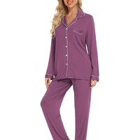 Ensemble de vêtements de nuit élégant et simple, en stock directement de l'usine, couleur unie, vêtements de détente pour femmes, ensemble de pyjama à manches longues pour femmes
