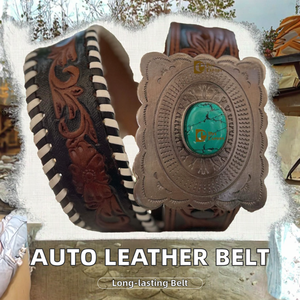 OEM Custom Logo <b>Vintage</b> Style Automatic <b>Belt</b> for Men with Engraved Finish Western Buckle Copper New Design Factory - Product Image 2