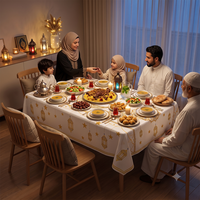 Nappe de table islamique en polyester lavable pour le Ramadan, couverture de table Eid Mubarak pour la décoration de fêtes musulmanes et fournitures de festivals.