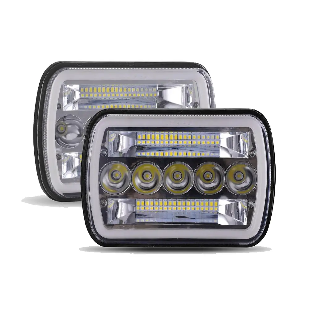 Lampu Depan Led 45W Persegi Panjang Hi/Rendah DRL Amber Lampu Depan 5X7 untuk Offroad 4X4 Lampu Depan Led 5x7