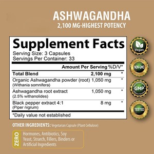 <span class=keywords><strong>Capsule</strong></span> di Estratto di Radice di Ashwagandha Puro e Biologico, Etichetta Privata OEM - Product Image 2