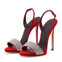 Sandales en daim à diamants pour femmes, taille 46, talons hauts fins, robe, talons aiguilles, fête, bout carré ouvert, à enfiler, à bride arrière