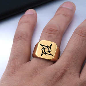 Bague pour homme en acier inoxydable doré, motif flèche, 18 mm, bijou géométrique carré, cadeau - Product Image 2