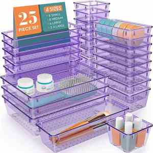 Sports Basket 25 PCS Clear Plastic <b>Drawer</b> Organizers 4-Size Versatile Bathroom Vanity Trays Storage Bins <b>Makeup</b> Gadgets Utensils - Product Image 4