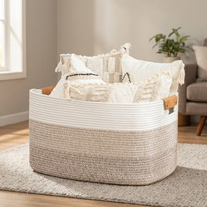 <b>Large</b> Cotton Thread Knitted Square Handheld Multifunctional <b>Storage</b> <b>Basket</b> Modern Minimalist Style <b>Large</b> Capacity Living Room - Product Image 3