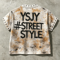 T-shirt Homme Personnalisé par le Fabricant, Grammage Lourd, Effet Délavé, avec Œillets Métalliques et Motif Graphique Vieilli, Style High Street Y2K