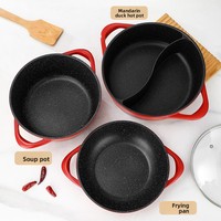 Ensemble de casseroles en aluminium moulé sous pression rouge, antiadhésives, modernes, pour soupes et ragoûts, usage commercial pour la restauration