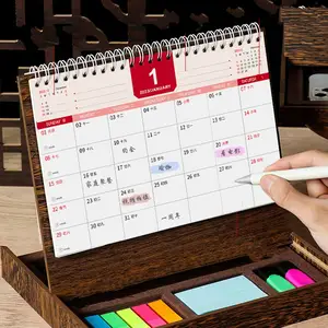 New arrived manufacturing Custom English Arabic Wholesale wooden desk calendar base With Memo Pad