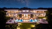 Villa de luxe au design moderne 2024, structure en acier préfabriquée, maison extérieure avec abri pour voiture, fabriquée en panneaux sandwich