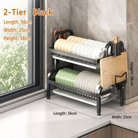 Égouttoir à vaisselle à 2 niveaux, support de rangement pour assiettes et bols, égouttoir d'évier de cuisine en acier au carbone, organisateur de comptoir 56 cm pour la maison