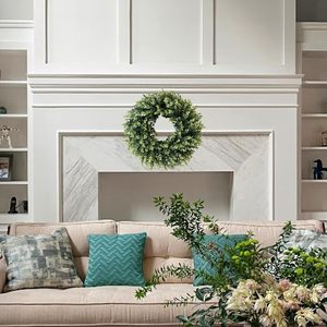 Toptan 20 inç yeşil okaliptüs kapı çelenk yapay şimşir çelenk oturma odası pencere duvar çiftlik ev dekor için - Product Image 3