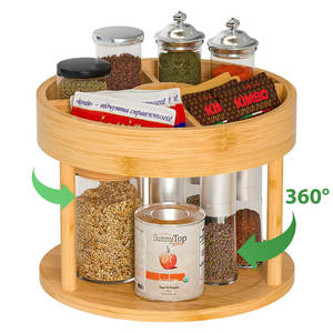 Plateau tournant personnalisé à 2 niveaux Supports et étagères pour le stockage des épices Cabinet garde-manger à 360 degrés Plateau de <span class=keywords><strong>rangement</strong></span> en bambou pour la cuisine - Product Image 1