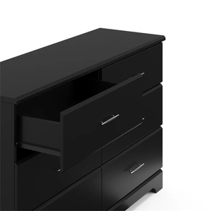 <span class=keywords><strong>Commode</strong></span> noire à <span class=keywords><strong>double</strong></span> rangement avec 6 tiroirs, style panneau bois, pour chambre d'enfant et organisateur de rangement pour enfants avec tiroir - Product Image 2