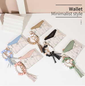 Portefeuille bifold en PU avec pendentif à pompon, motif floral, porte-clés, plusieurs emplacements pour cartes, élégant, portable, pour femmes, pour l'été, usage quotidien - Product Image 1
