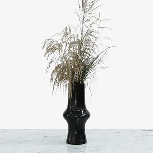 Wholesale Luxury Stone Interior Design Tall Single Black Marble Round Flower Vase Pots For Home Decoration