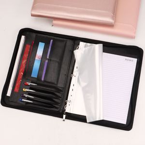 Cross-Border for Hot-Selling A4 PU Leather Zipper <b>Binder</b> with <b>Ring</b> <b>Binder</b> Pockets & Pen Loops for Business Document Storage - Product Image 3
